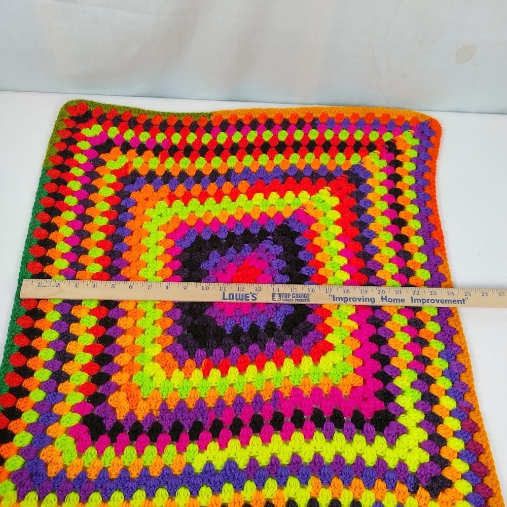 Colorful Afghan Crochet Lap Blanket Handmade 25” Square Funkadelic Granny - Picture 5 of 10
